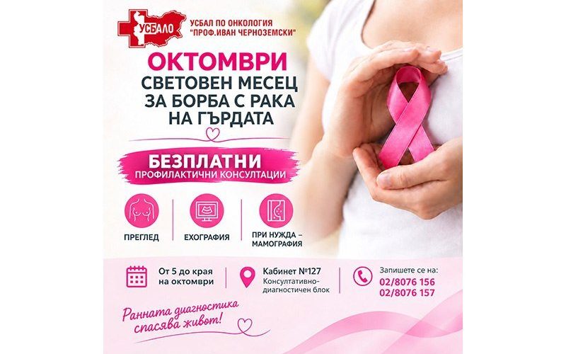 Безплатни прегледи за рак на гърдата в УСБАЛО
